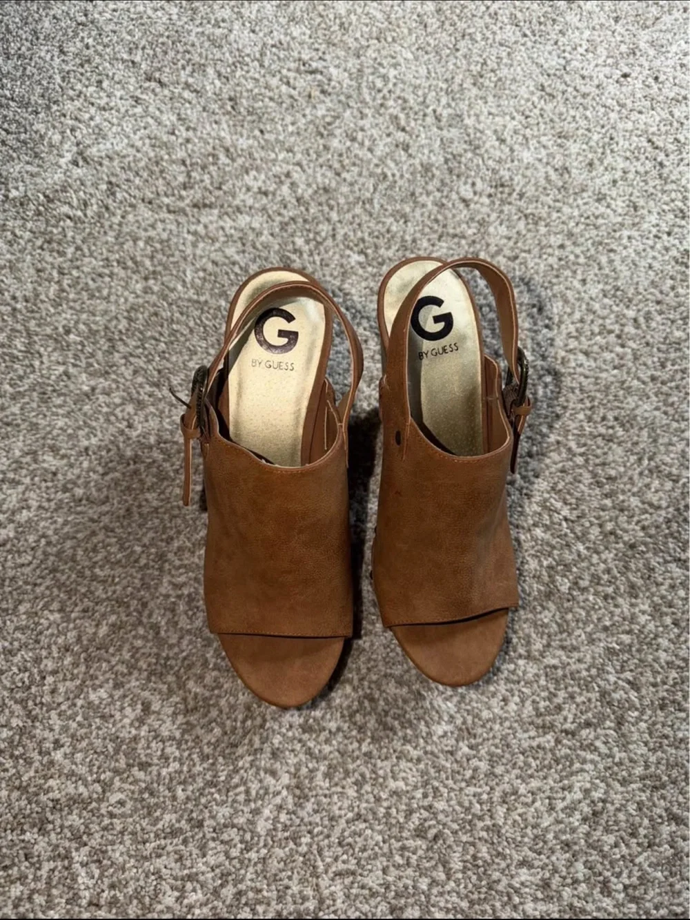 G by Guess Tan Brown Platform Slingback Heels
